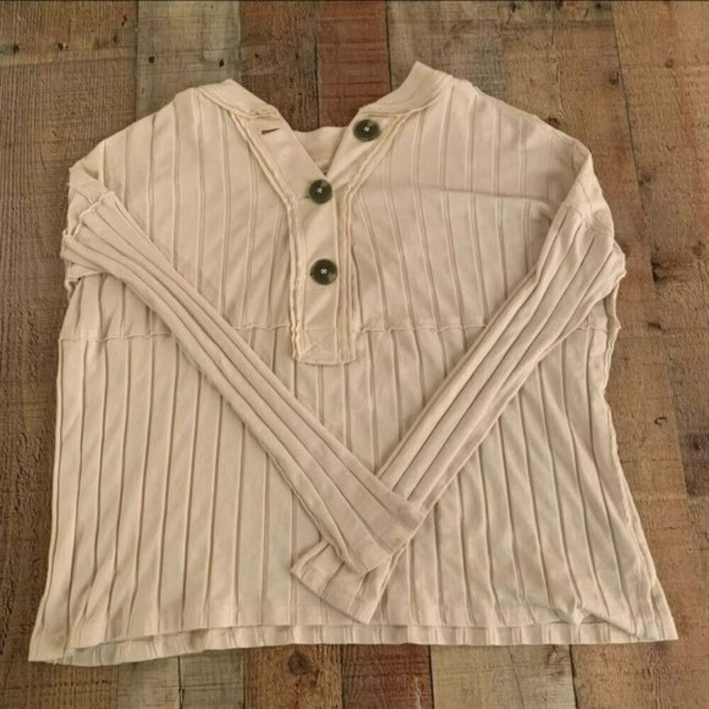 We the free womens oversized long sleeve ribbed knit top in cream -XS